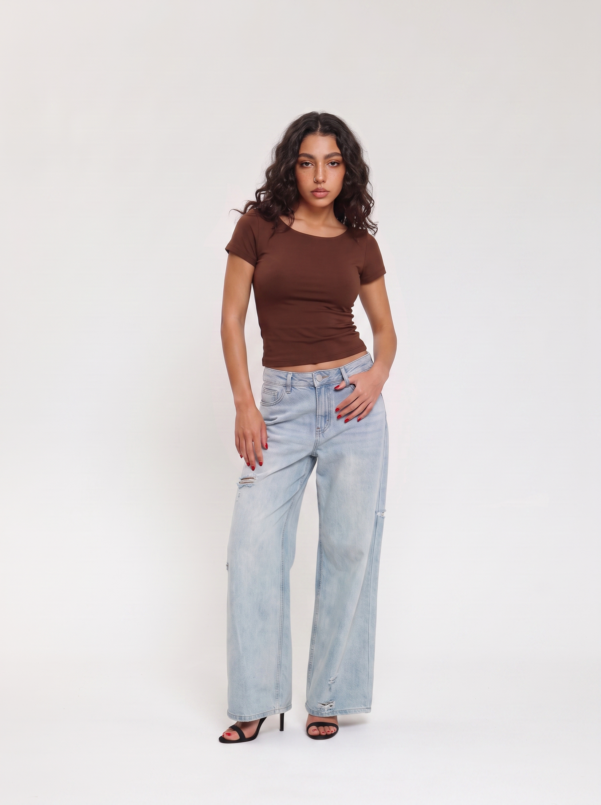 Crew Neck Cap Sleeve Top