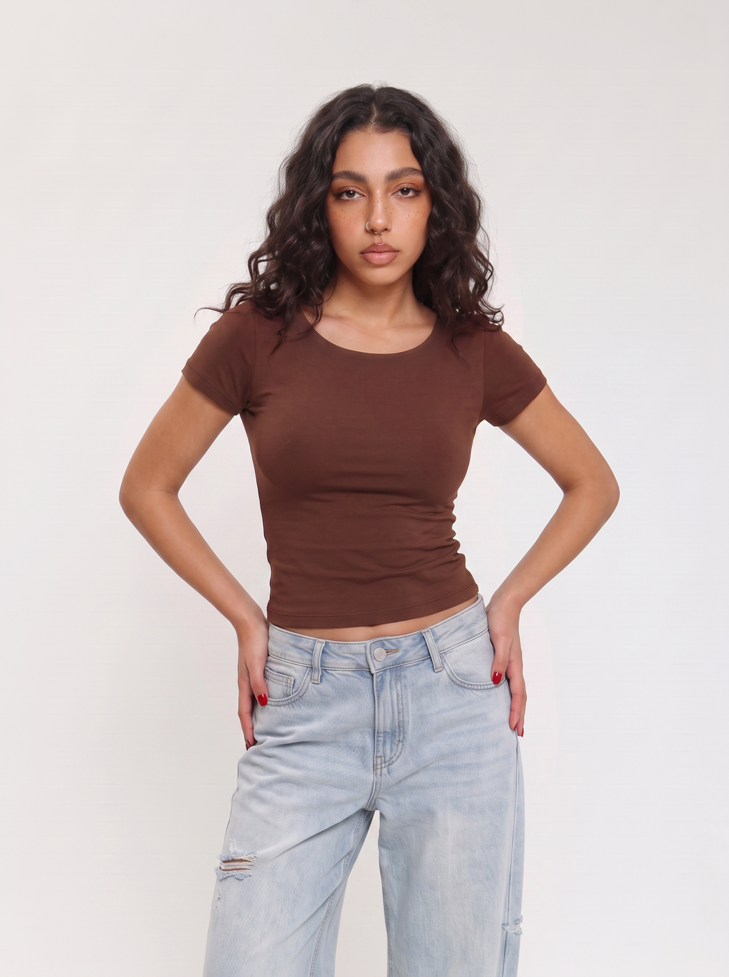 Crew Neck Cap Sleeve Top