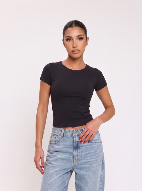 Crew Neck Cap Sleeve Top