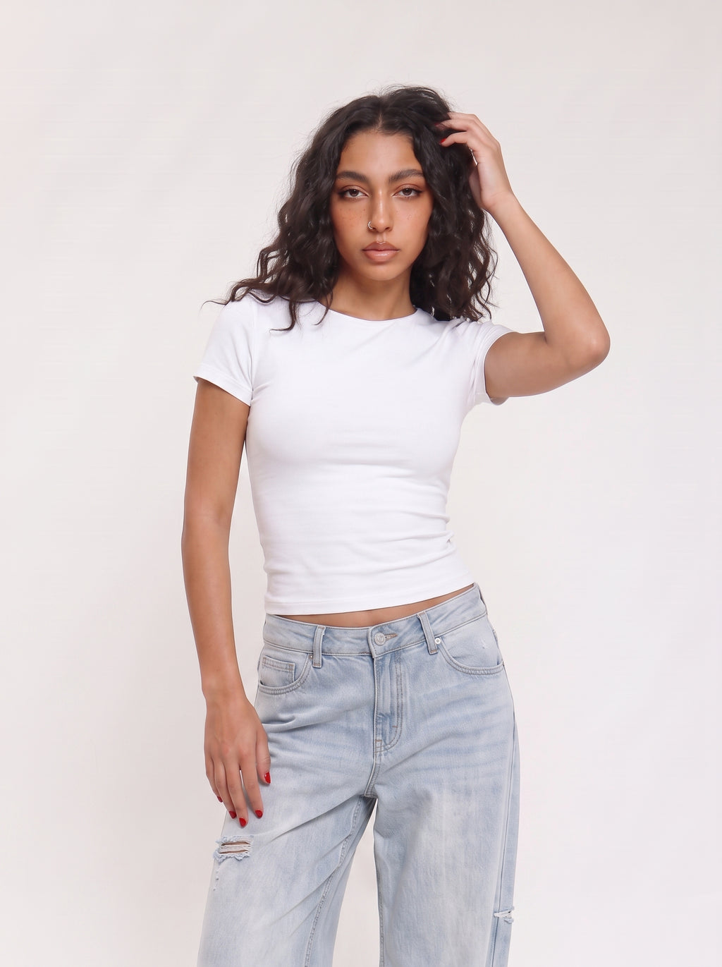 Crew Neck Cap Sleeve Top