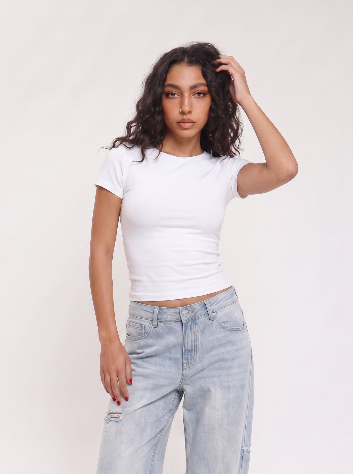 Crew Neck Cap Sleeve Top
