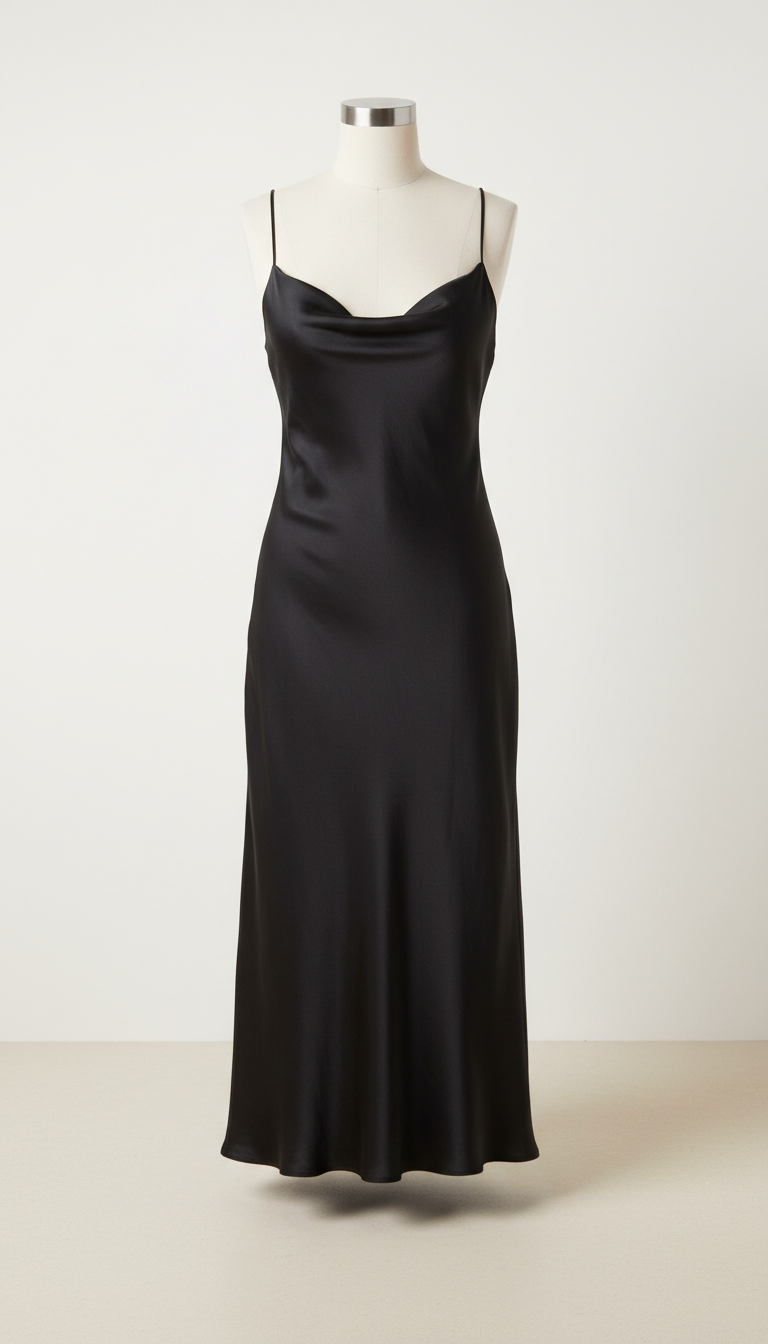Minimal Black Silk Slip Dress